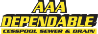 Logo with bold yellow and black text reading “AAA Dependable” above smaller “Cesspool Sewer & Drain,” all in capital letters, reflecting trusted cesspool service Suffolk County and septic system services Suffolk County.
